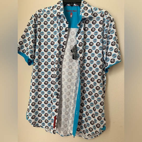 🔥NWT-Luciano Visconti black label fun pirate shark button up shirt size M - Picture 9 of 10